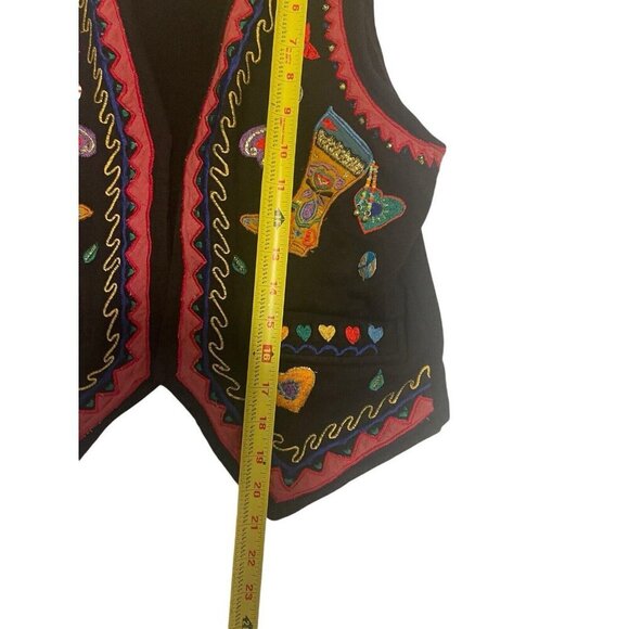 Jou Jou WESTERN COLORFUL COWBOY BOOT PATCHWORK FUNKY BLACK VEST Womens Large - Picture 6 of 9